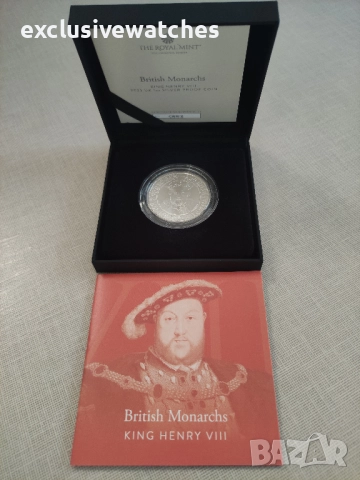Британски монарси Крал Хенри VIII 2023 Великобритания 1 унция Сребърна монета Proof , снимка 4 - Нумизматика и бонистика - 52151778