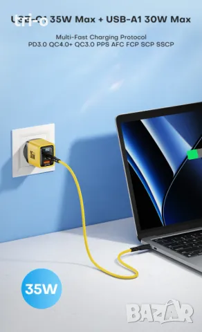 ASOMETECH 35W GaN Зарядно устройство USB + Type-C цифров LED дисплей QC3.0 Бързо зареждане, снимка 5 - Оригинални зарядни - 46868750