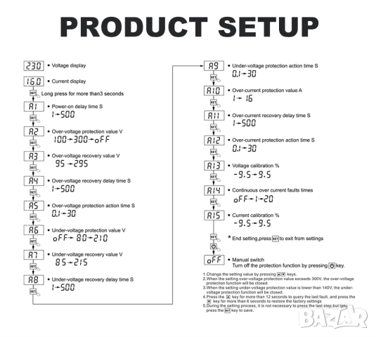 Taxnele Регулируем 16A AC 230V предпазител от пренапрежение за контакт, снимка 13 - Друга електроника - 52696270