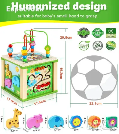 Образователна играчка Куб Монтесори Jojoin Wooden Activity Cube, снимка 4 - Образователни игри - 47123240