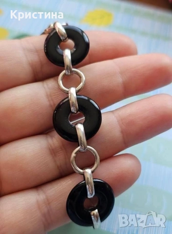 Сребърна гривна с Черен Оникс, снимка 3 - Гривни - 53905658