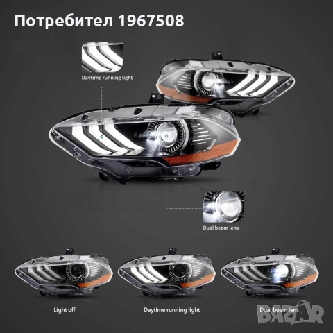 Комплект RGB LED фарове с динамични мигачи за Форд Мустанг 2018- USA Mustang, снимка 4 - Части - 51581925