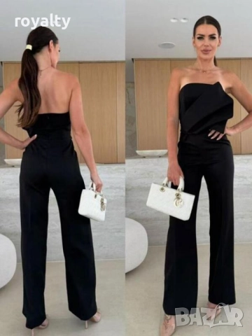 Дамски елегантен черен гащеризон, снимка 2 - Гащеризони - 52185561