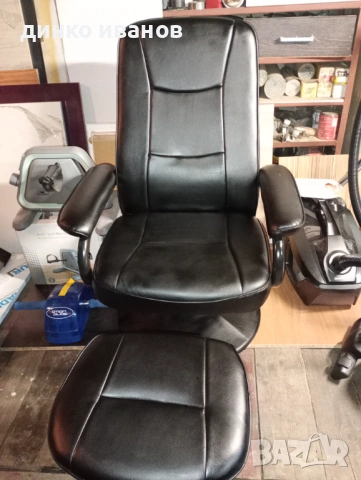 Релакс стол с табуретка кожени