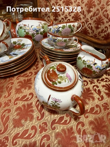 стар японски порцеланов сервиз с гейша на дъното, снимка 3 - Антикварни и старинни предмети - 53779817