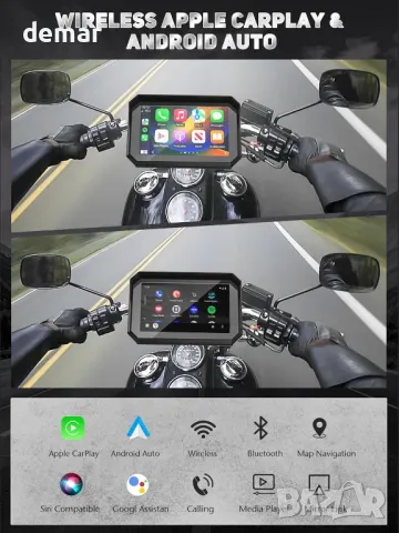 Мотоциклетен 5" IPS сензорен екран с безжичен CarPlay и Android Auto, снимка 2 - Аксесоари и консумативи - 47707758