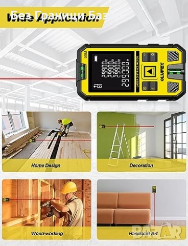 Нов Лазерен метър 50м, дигитален далекомер с подсветка и функции площ/обем, снимка 7 - Други инструменти - 52582729