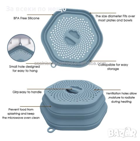 Многофункционален силиконов капак с подложка против пръски за микровълнова фурна, снимка 2 - Други - 46628308