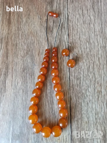 Стар руски  кехлибарен гердан с  кръгли,плътни зърна и обеци кехлибар и сребро ,50 грама, снимка 7 - Антикварни и старинни предмети - 50448762
