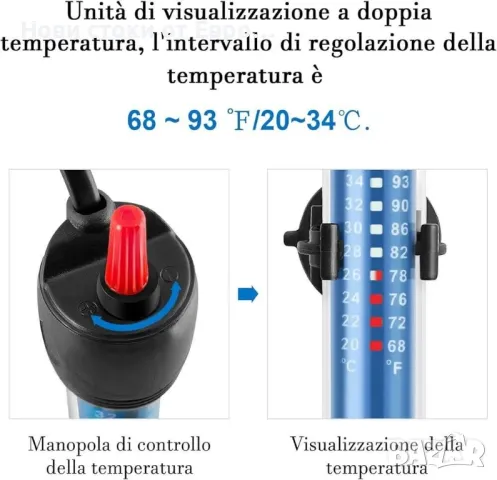 PYPABL нагревател за аквариум 25W 50W 100W 300W, потопяем стъклен нагревател за аквариуми, снимка 3 - Оборудване за аквариуми - 49444330