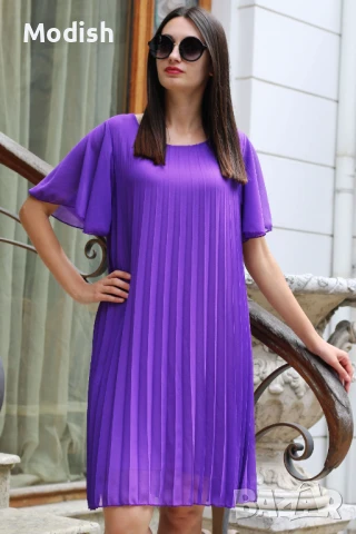 Свободна дамска рокля солей с къси ръкави 9791, снимка 4 - Рокли - 51188934