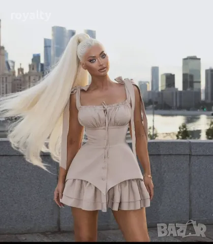 Бежова дамска рокля , снимка 4 - Рокли - 50413953