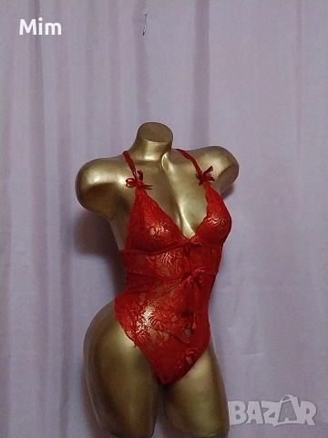 S/M Червено дантелено боди /полупрашка/, снимка 3 - Бельо - 52556597