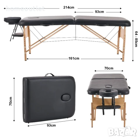 ПРОМОЦИЯ Преносимо масажно легло от букова дървесина с регулируема височина и YNK-70-W2-BLACK, снимка 8 - Други - 50710857