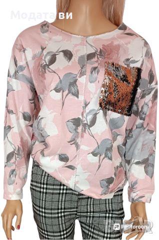 Тънка дамска блуза с флорален мотив , снимка 1 - Блузи с дълъг ръкав и пуловери - 36122941