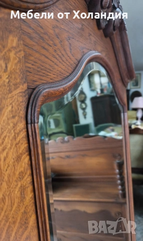 Голямо кристално огледало с дъбова рамка, снимка 4 - Антикварни и старинни предмети - 54067463