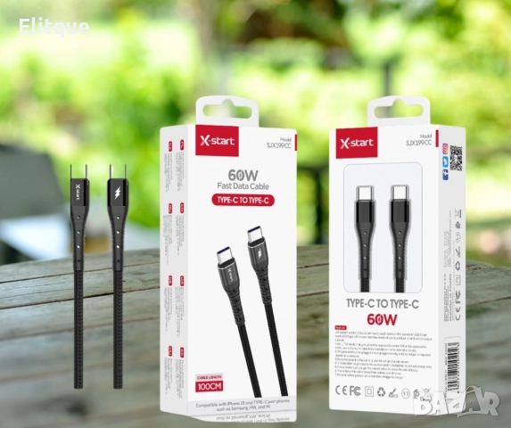 USB-C ,кабел за бързо зареждане,60W, 1 Метър , SJX199CC, снимка 3 - Друга електроника - 52840175