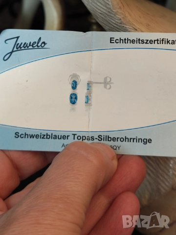 Сребърни обици със сини топази Син океан, снимка 7 - Обеци - 51424303