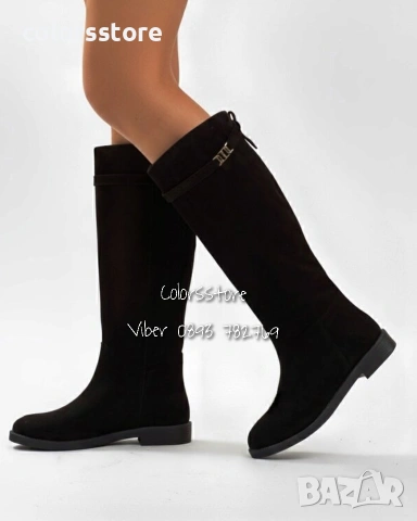 Равни ботуши - черен велур - GKL25

