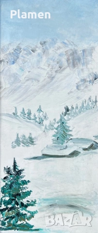 УНИКАТ ТРИПТИХ КАРТИНА АКСИНИЯ ДЖУРОВА 1992 Г. ЗИМЕН ПЕЙЗАЖ МАСЛО, снимка 5 - Картини - 54148211