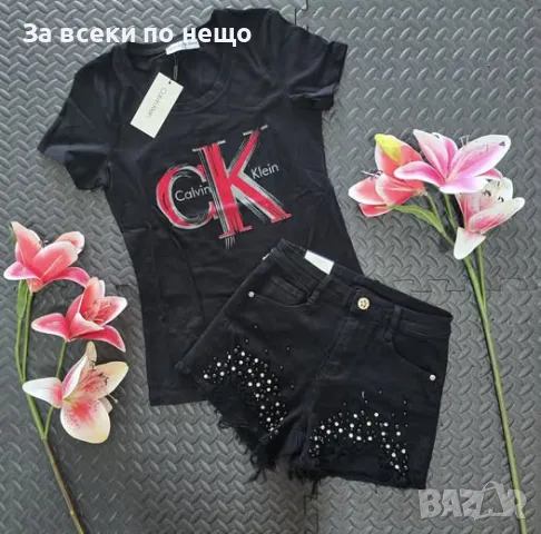Calvin Klein Дамски Черен Къс Летен Комплект Тениска И Къси Панталонки Келвин Клайн Код VL-42
