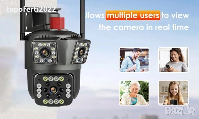 Смарт камера 220V с 3 обектива • Нощно виждане • Завъртане • V380 Pro, снимка 2 - Друга електроника - 52985412