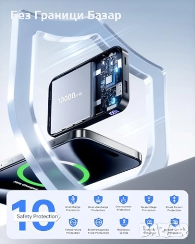 Ново Безжично бързо зарядно 10000mAh с LED дисплей и стойка Power Bank, снимка 6 - Външни батерии - 52123710