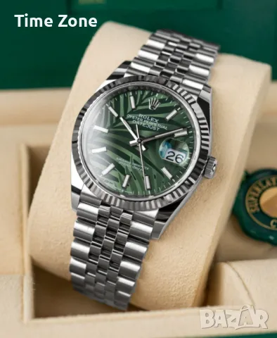 Rolex Datejust 36mm Steel Olive Green Palm Motif Automatic Дамски Различни Варианти, снимка 4 - Дамски - 48183154