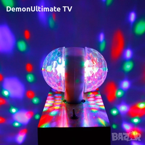 Диско LED лампа, въртяща се крушка - автоматично въртене с кристални топки, снимка 3 - Друга електроника - 53430700