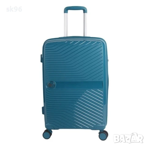 Куфар - тролей за пътуване, синьо-зелен петролен цвят, релефни линии, 58л, снимка 3 - Къмпинг мебели - 50852600