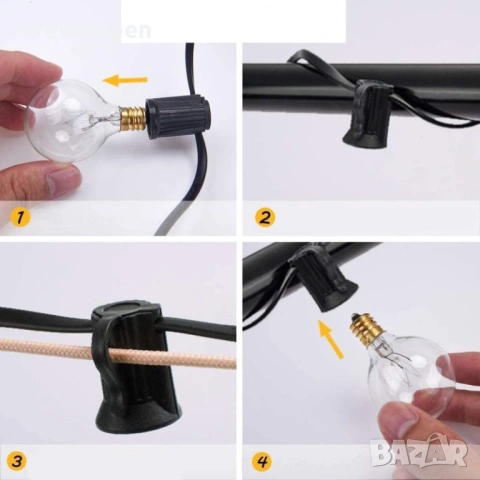 000004 Водоустойчива LED светеща гирлянда за открито 5м 10 крушки и 10м 20 крушки, снимка 10 - Външни лампи - 53637550