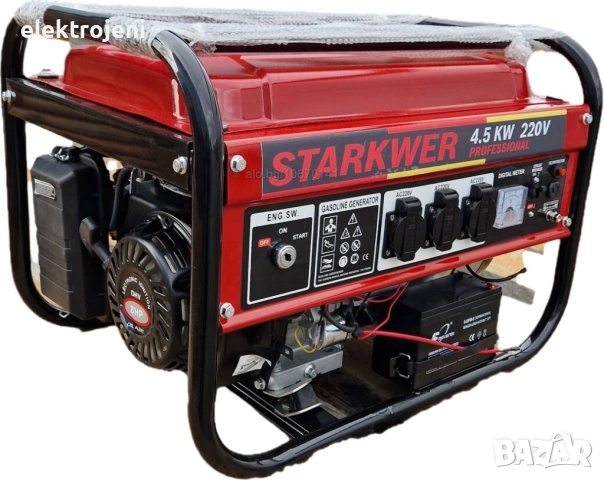 Генератор за ток 4.5 kW, бензинов, монофазен, AVR, електрически стартер, 100% медни намотки, снимка 3 - Генератори - 53423739