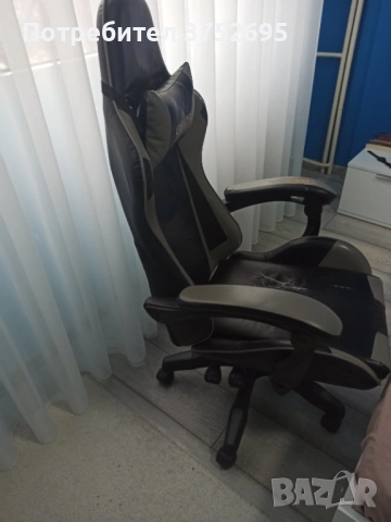 Черен кожен геймърски стол., снимка 2 - Столове - 53833969