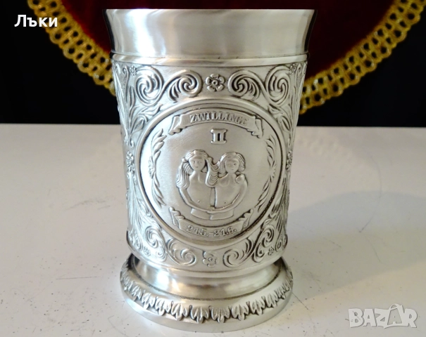 Чаша от калай с Влюбени,Фортуна,Близнаци. , снимка 5 - Антикварни и старинни предмети - 51582177