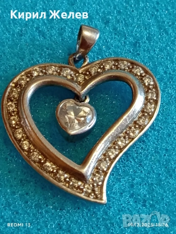 Романтична сребърна висулка във формата на сърце с инкрустирани кристали 31244, снимка 5 - Колиета, медальони, синджири - 52848275
