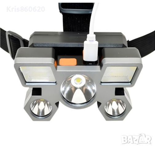 Водоустойчив led челник, 4 нива на осветеност, с USB зарядно, led лампа, регулируем от 0-90° HY501, снимка 5 - Аксесоари и консумативи - 45561083