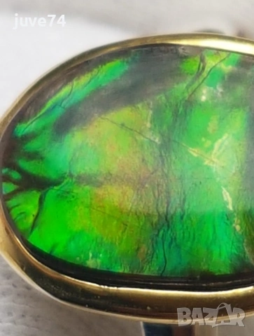 СРЕБЪРЕН ПРЪСТЕН С АМОЛИТ (АЛБЪРТА, КАНАДА), снимка 2 - Пръстени - 53101222