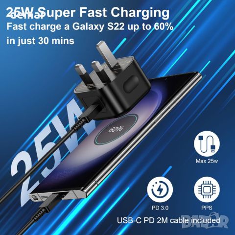 Зарядно устройство за Samsung, 2 броя по 25 W с 2х2 метра USB C кабел, снимка 2 - Друга електроника - 45374786