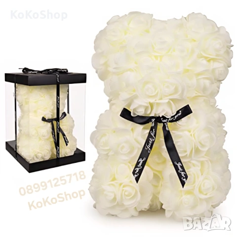 Мече от рози в луксозна кутия – светло розово, романтичен подарък за Св. Валентин, снимка 3 - Декорация за дома - 53356659