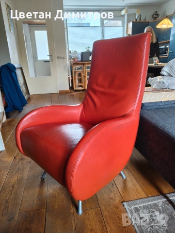 Montis,Червен кожен фотьойл модел.Loge, проектиран от нидерландски дизайнер Герард ван ден Берг, снимка 6 - Дивани и мека мебел - 54084012