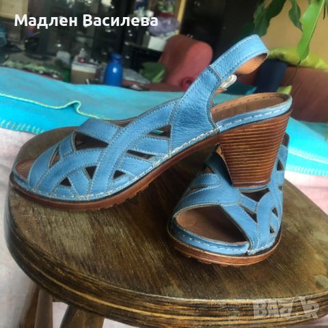 Сини дамски сандали на среден ток KARYOKA, снимка 3 - Сандали - 46335754