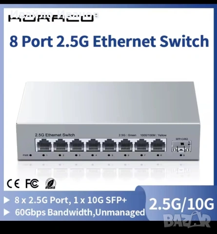 комутатор 2,5Ghz switch 5+1 или 8+1 порта, снимка 6 - Суичове - 53701965