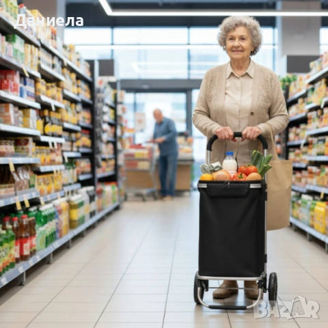 Количка за пазаруване в черен цвят – 40 л, водоустойчива, лека и удобна с 2 колела, снимка 2 - Други стоки за дома - 53238033