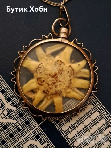 Колекционерски сребърен медальон с еделвайс, снимка 1 - Антикварни и старинни предмети - 45876130