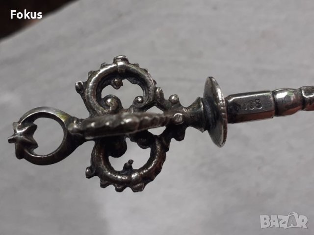Стара османска сребърна лъжичка за захар с тугра, снимка 4 - Антикварни и старинни предмети - 45734041