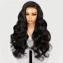 Черна синтетична чуплива перука 75 см с дантелена зона 13x4, снимка 1