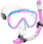 Lealinga Комплект за гмуркане с шнорхел и маска против замъгляване за деца 6-14 г., розово/синьо, снимка 1