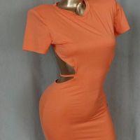 S Еластична къса рокля в  оранжево , снимка 5 - Рокли - 45489827