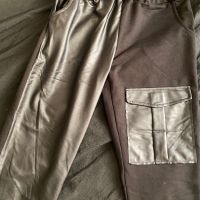 Дамски панталон памук с еко кожа, снимка 2 - Панталони - 45287628