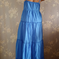 Индийска дълга памучна рокля на волани с бродерия L, снимка 5 - Рокли - 44955002